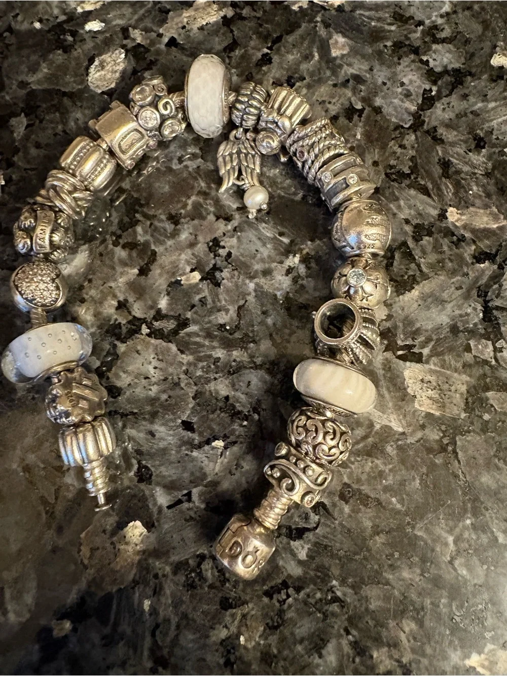 Pandora Silver Charm Bracelet with White Beads